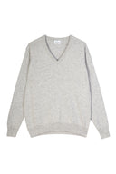 LIGHT GREY LAMBSWOOL V-NECK JUMPER