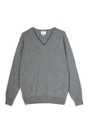 MIDDLE GREY LAMBSWOOL V-NECK JUMPER