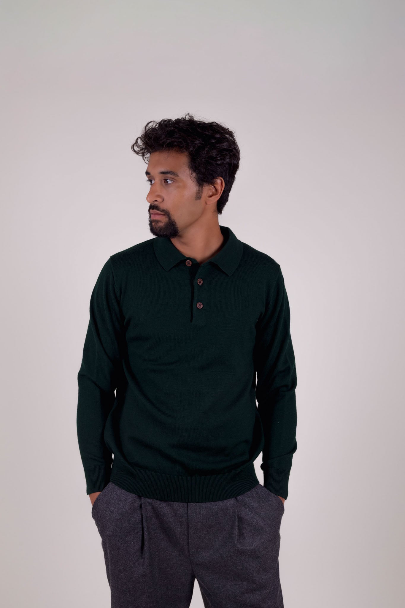 BOTTLE GREEN POLO SWEATER