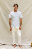 WEISS/HELLBLAUES SOMMER-T-SHIRT MIT STREIFEN „LA CÔTE SWEET RIVIERA“