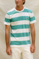 OFFWHITE/GREEN WIDE STRIPES PATCH SWEET RIVIERA SUMMER T-SHIRT