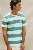 OFFWHITE/GREEN WIDE STRIPES PATCH SWEET RIVIERA SUMMER T-SHIRT