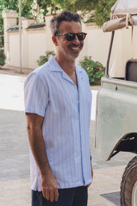 LIGHT BLUE STRIPES SPORT MC HAWAI SHIRT