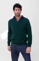 GREEN LAMBSWOOL V-NECK JUMPER