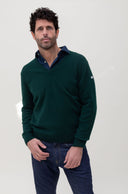 GREEN LAMBSWOOL V-NECK JUMPER
