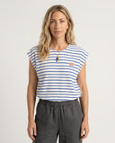 OFFWHITE/ROYAL BLUE BONJOUR MADEMOISELLE SINGLET BUGGIE T-SHIRT