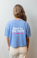 TWILIGHT BLUE PINK BORN IN THE SOUTH CROPPED  FEM T-SHIRT