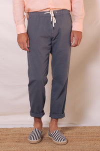 TIEFBLAUER JOGGER AUS LEINEN, LANG