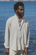 BEIGE STRIPES MAO SHIRT