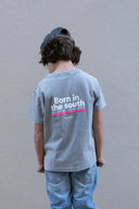 LIGHT GREY BORN IN THE SOUTH PINK KIDS T-SHIRT