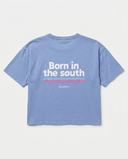 TWILIGHT BLUE PINK BORN IN THE SOUTH CROPPED  FEM T-SHIRT