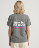 LIGHT GREY BORN IN THE SOUTH REGULAR FEM T-SHIRT