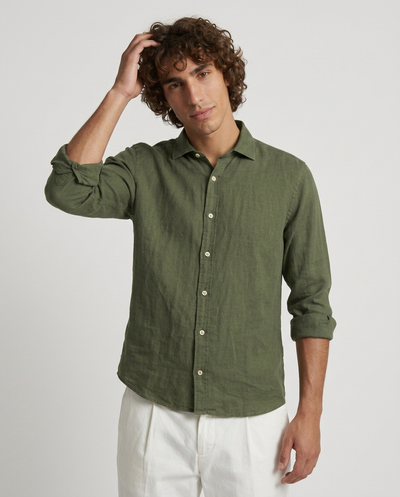 MILITARY GREEN SPORT LINEN SHIRT