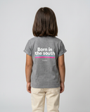 LIGHT GREY BORN IN THE SOUTH PINK KIDS T-SHIRT
