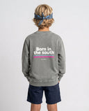 LIGHT GREY BORN IN THE SOUTH PINK KIDS SWEATSHIRT