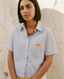 LIGHT BLUE STRIPES CROPPED FEM SHIRT
