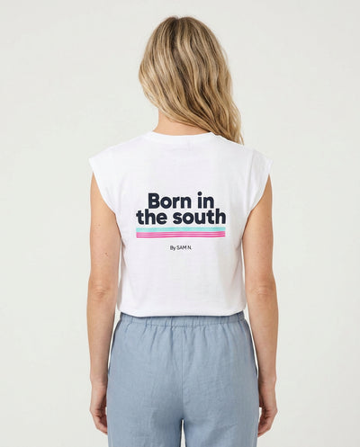 WHITE PINK BORN IN THE SOUTH SOLEIL T-SHIRT